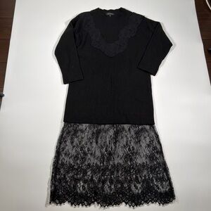 Madeinam Women's Elegant Black Lace Long Sleeve Sweater Dress Size Small